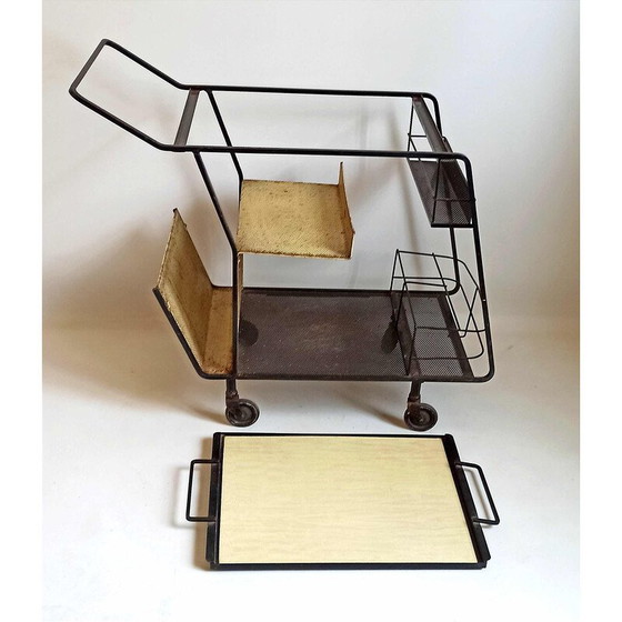 Image 1 of Vintage gele formica trolley van Mathieu Matégot, 1950