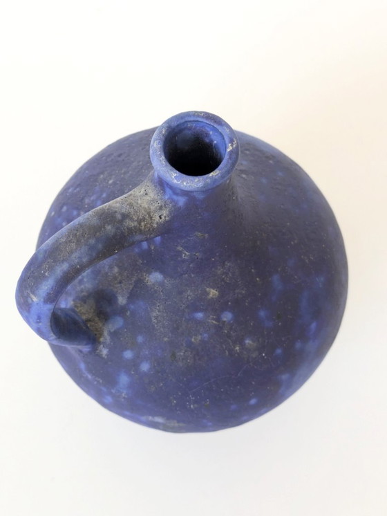 Image 1 of Jarrón con asa de mediados de siglo de Heyne Keramik, lava grasa azul ultramar Klein, Alemania Occidental, década de 1960