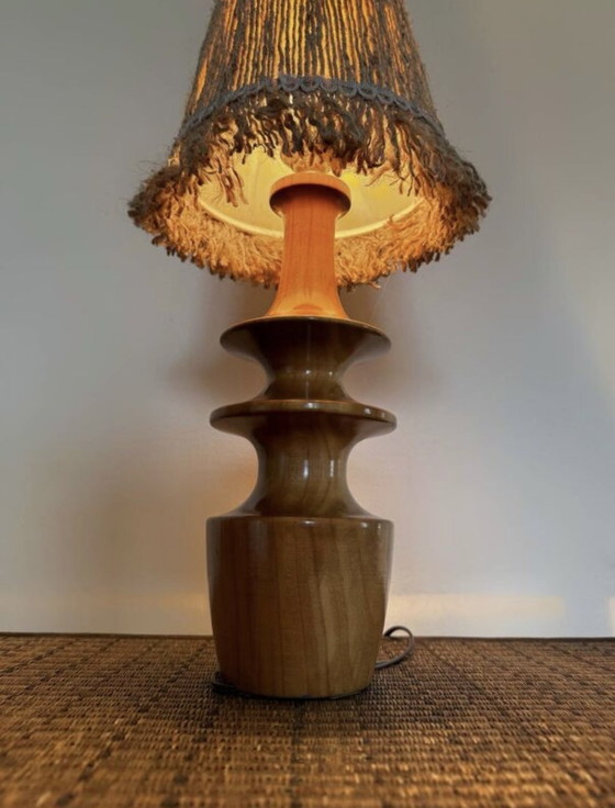 Image 1 of 70's turned wood lamp
