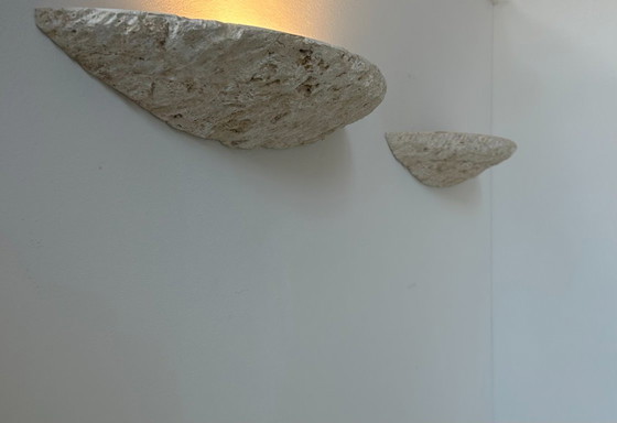 Image 1 of Paar vintage stenen wandlampen, natuurbeige, Italië 1979