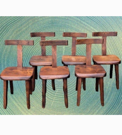 Set Van 6 Brutalistische ‘T’ Stoelen Olavi Hanninen