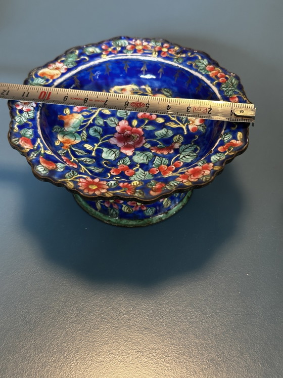 Coppia di Coppe su Piedistallo in Rame Smaltato di Canton – Cina – Fine XVIII Secolo (photo 14 of 14)