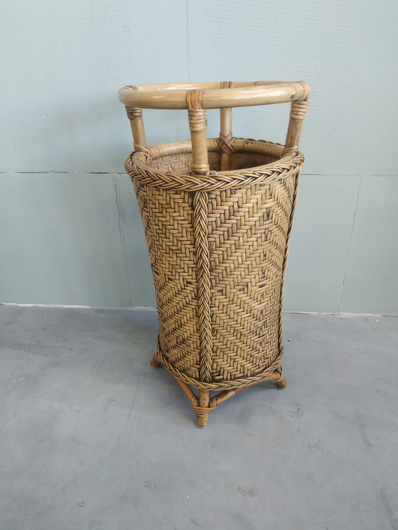 Image 1 of Porte-parapluie vintage en bambou et rotin Porte-plante