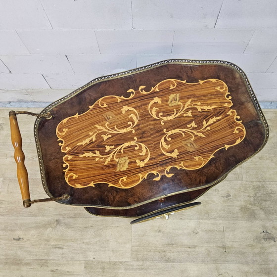 Vintage Italian Bar Cart (inlay work) romantic, Brass, Wood, Brown (photo 6 of 15)