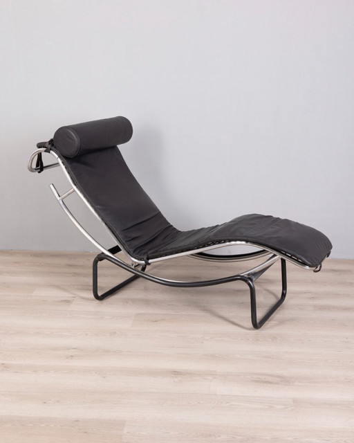 Vintage chaise longue uit de jaren 80 van metaal en leer, Italiaans design.