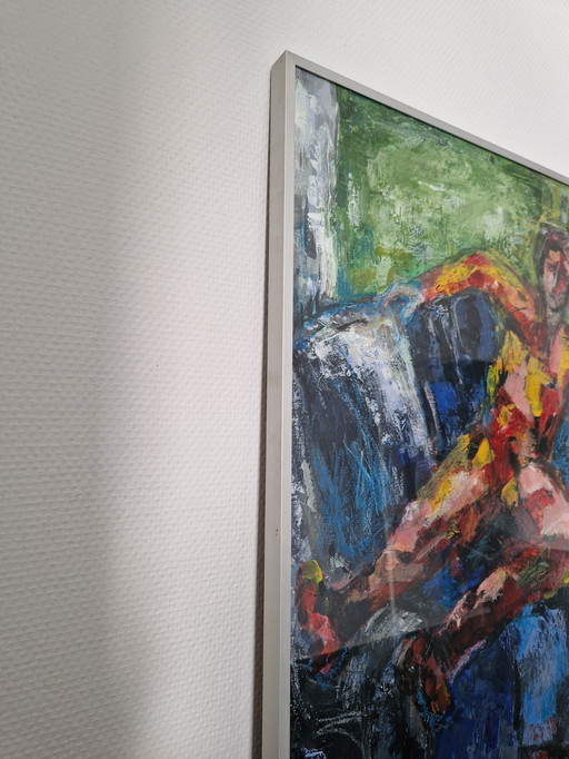 Peinture impressionniste encadrée - R. Vd Linden - 72 x 52 cm