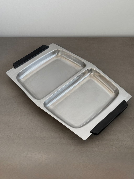 Vintage roestvrijstalen dienblad, design in space age-stijl, jaren 70