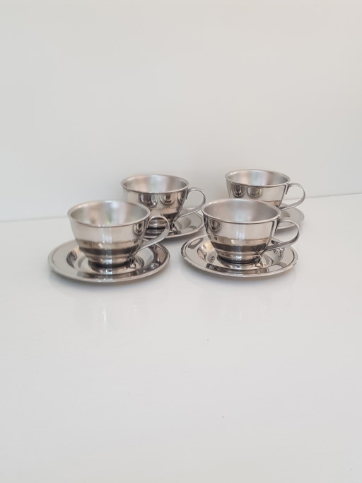 4x Nanni Italy P&B stainless steel Design espresso cup and saucer