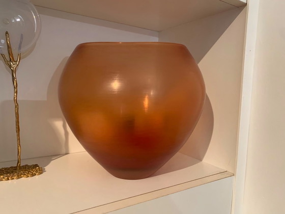 Paolo Venini Murano „Incisi“ Vase 1956 Signiert Säuregeätztes Bernstein-Satinglas – Vasen, Murano Glass (photo 3 of 6)