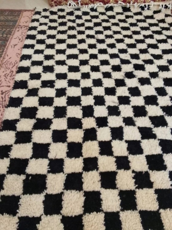 Image 1 of Berber Rug Black and White Checkerboard – Natural Wool Handwoven Contrast (250×145 cm)