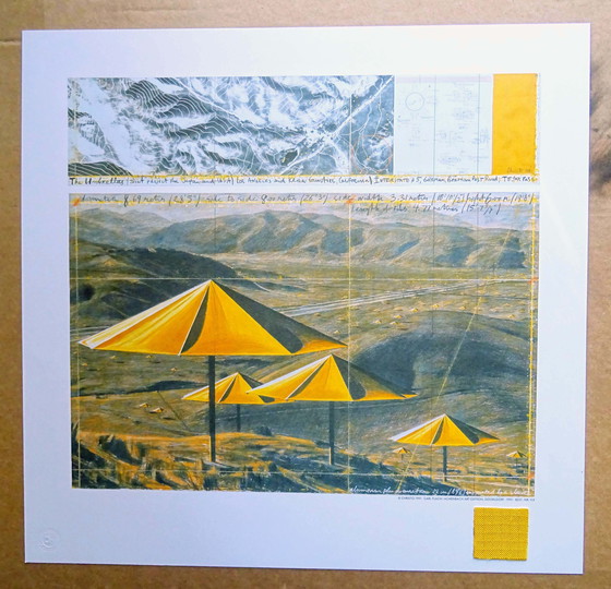 Image 1 of Christo -The Yellow Umbrellas Us - Original Dust Sample +Offset Printing