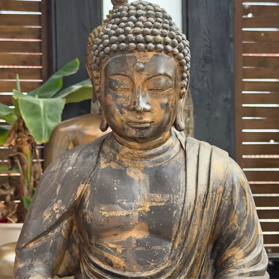 Buda japonés, c. 1900 (período Meiji o finales del siglo XIX / principios del XX), bronce con restos de (photo 3 of 11)