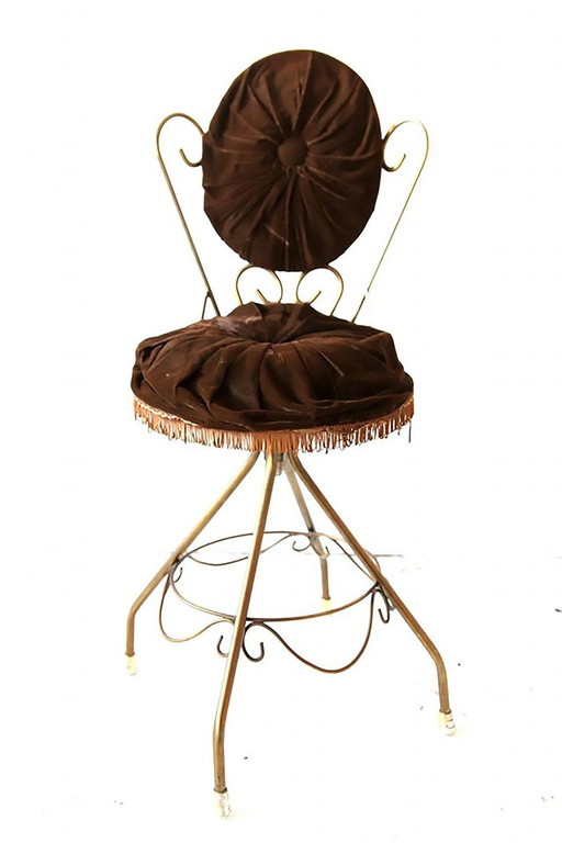 Schokoladenbrauner Samt-Schminkstuhl, 1960er Jahre