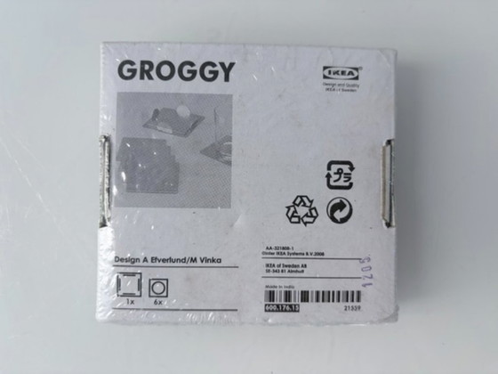 Sous-verres Ikea Groggy (6 pièces) dans un support, Accessoires de table, Métal, Gris, Modern (photo 5 sur 6)