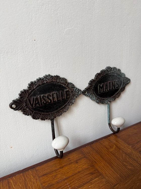 Image 1 of Double coat rack in metal and ceramic – vintage style