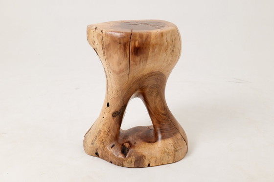 Image 1 of Sculptural Stool/Side Table, Walnut, Carved, Unique, Logniture