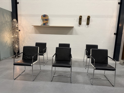 6 sedie da pranzo Leolux Orchid in pelle grigia e nera