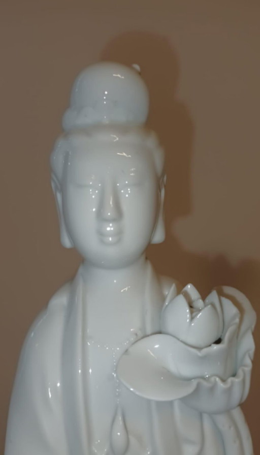 Statue Guanyin Vintage Blanc de Chine impeccable (30 cm) - État neuf des années 1960/1970
