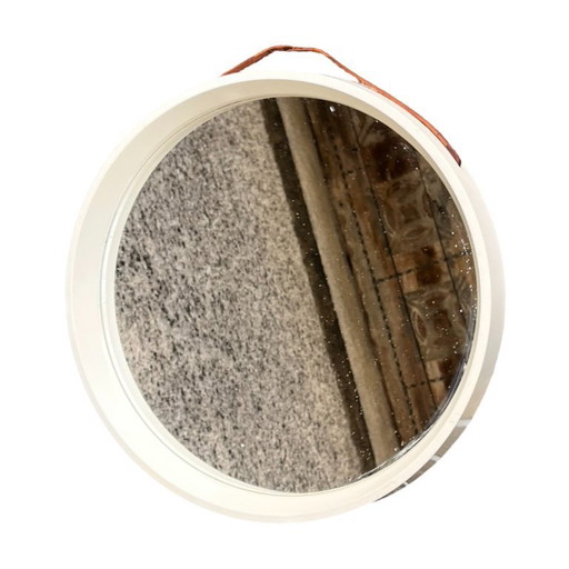 Round mirror, hanging mirror, Reflections by Thermotex, Denmark, vintage, Scandinavia, 1970s–1980s.