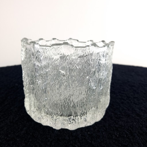 Vase/seau à glace vintage Pukeberg en verre à glace, milieu du siècle, années 1970 – decoratieve objecten, Glass