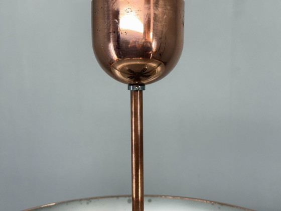 Image 1 of Bauhaus-Kronleuchter in UFO-Form aus Kupfer von Josef Hurka, 1930er Jahre