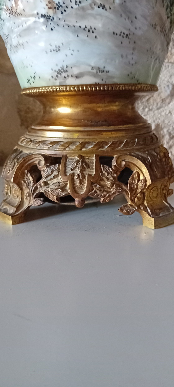 Image 1 of 19th Century Oil Lamp on a Celadon Vase from China, Daoguang Period (1820-1850), on Napoleon III Bronze