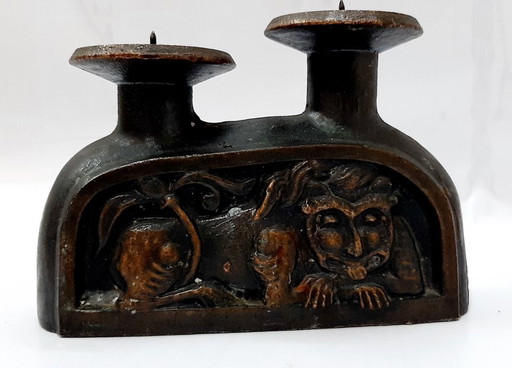 Portacandele doppio in ghisa d'epoca