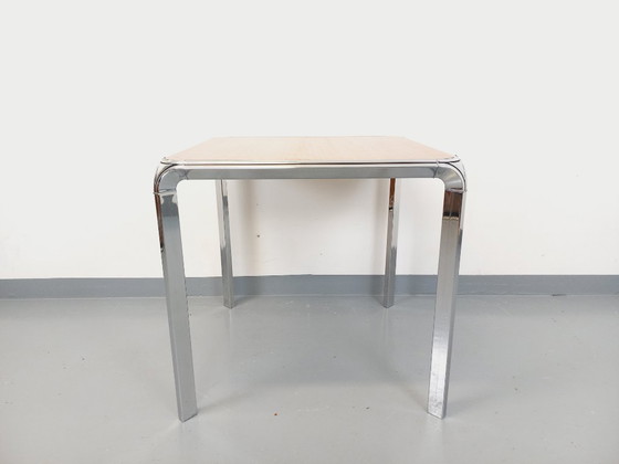 Image 1 of Tavolo da pranzo quadrato vintage Pierre Paulin in palissandro e metallo cromato degli anni '70