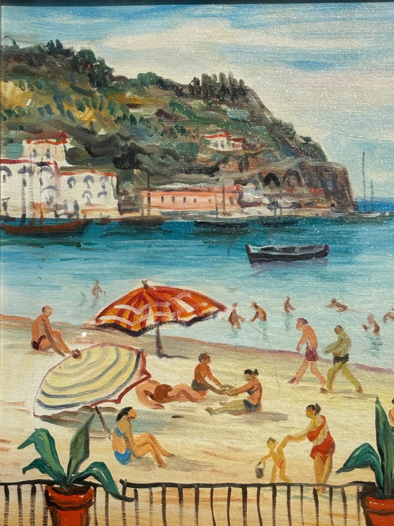 Oil Painting on Canvas 'At the Beach' by Mario Cortiello, 1960s – Paintings & Drawings (photo 8 of 12)