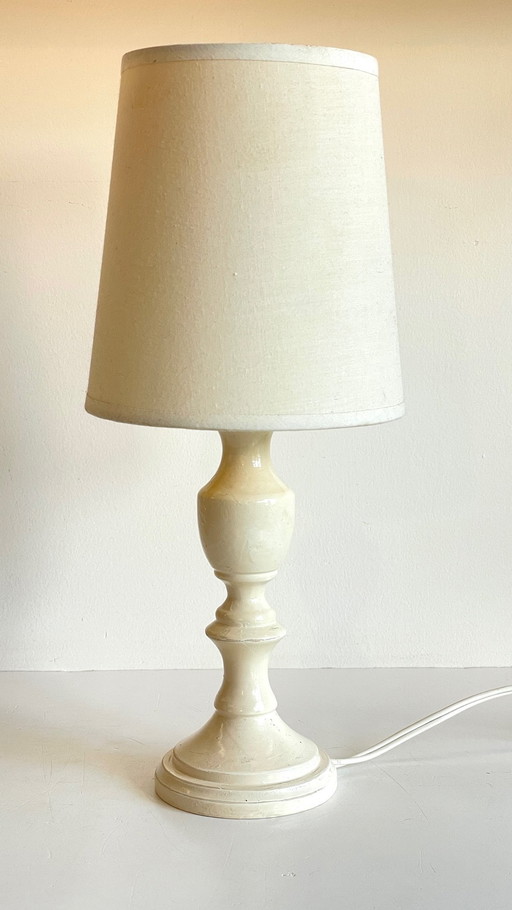 Vintage White-Cream Lacquered Wooden Lamp