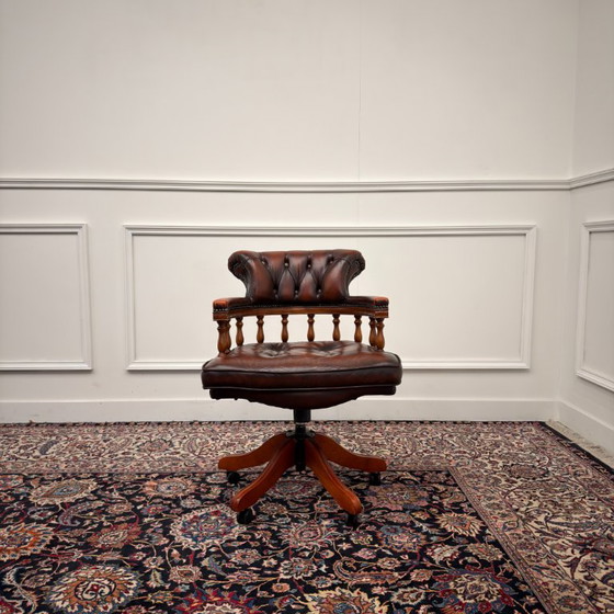 Oxblood English Chesterfield Office Chair – Leather, Wood (photo 2 of 7)