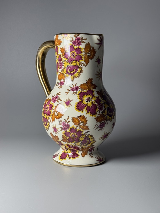 Image 1 of Boch Frères La Louvière Keralux Faience Pitcher by Raymond Chevalier, Belgian Art Deco, 1930s