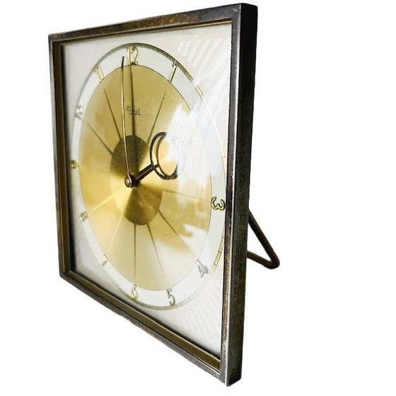 Image 1 of Horloge de table art déco Kienzle starburst en laiton années 1930