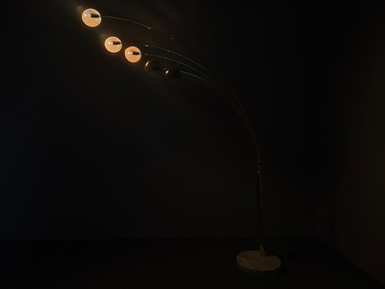Image 1 of Dänische Bogenstehlampe von Bilka, Messing, Marmor, 1970er Jahre