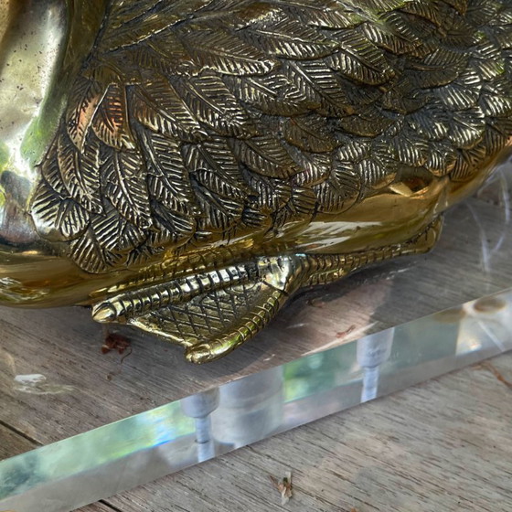 Image 1 of Brass Duck Table Lamp Vintage 70s on Acrylic Base