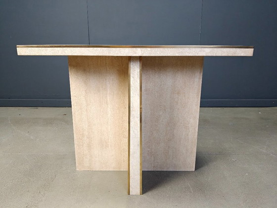 Image 1 of Vintage travertine and brass console table, 1970s