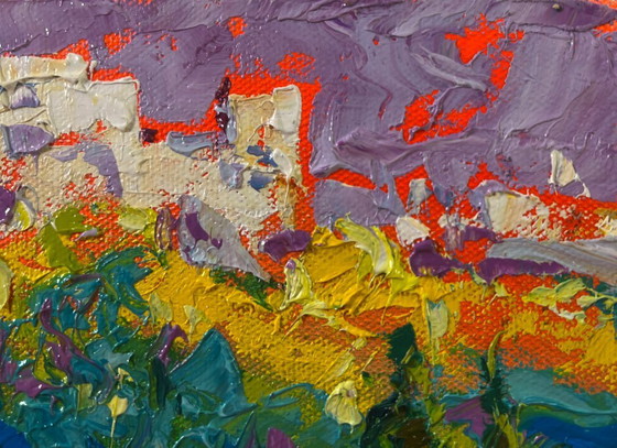 Image 1 of Original Oil Painting Summer Houses Landscape On A Walk In The City