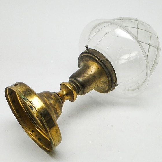 Vintage hanglamp van messing, jaren 1930 – Hanglampen, Glass, Brass (photo 3 of 11)