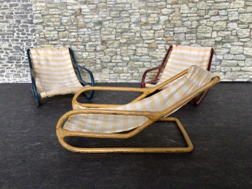 Set di 3 sedie in metallo Bauhaus in miniatura vintage