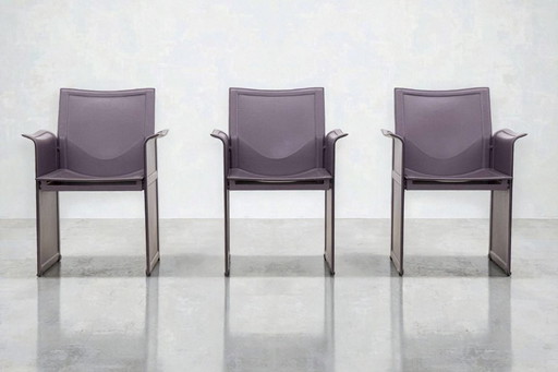 (3) Sedie "Korium" in pelle di Tito Agnoli per Matteo Grassi