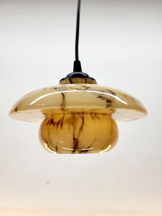 Image 1 of Uran- oder annagrüne Glaspendelleuchte, seltenes Modell, Scailmont, Art déco