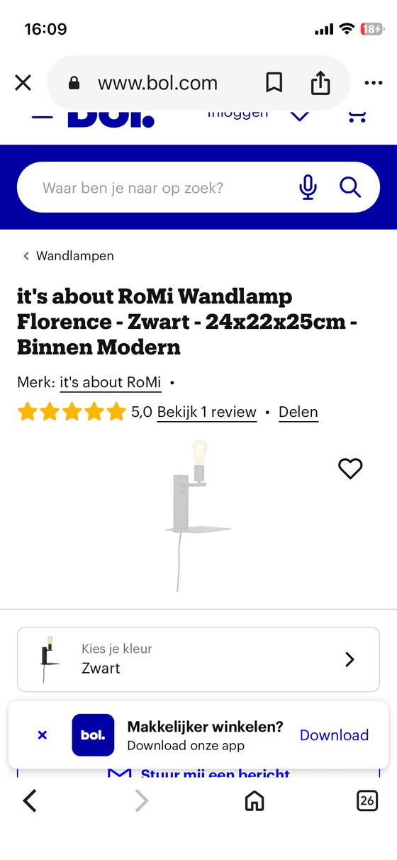 Image 1 of Set van 2 zwarte nachtkast- wandlampen met boekenplankje