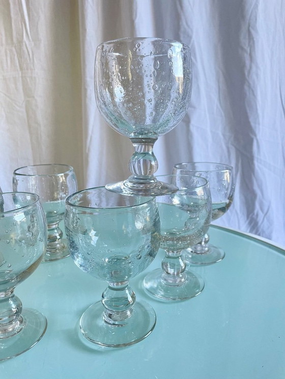 Image 1 of Vintage Biot-style bubbled stemmed glasses