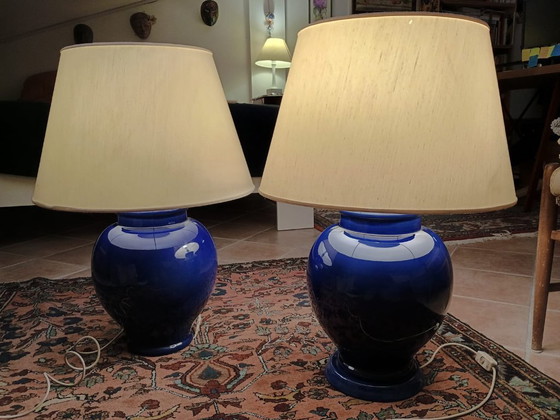 Image 1 of Pair of Neapolitan majolica table lamps from the 1960s