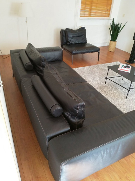 Flexform Lifesteel black leather 2-seater sofa and armchair, 2 seaters, Metal, Modern (photo 7 of 12)