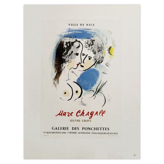 Image 1 of Marc CHAGALL AF 1958 - Cartel de la Galerie des Ponchettes 1959