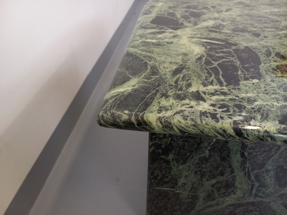 Image 1 of Vintage Square Coffee Table with 2 Tops in Green Marble and Smoked Glass from the 70s