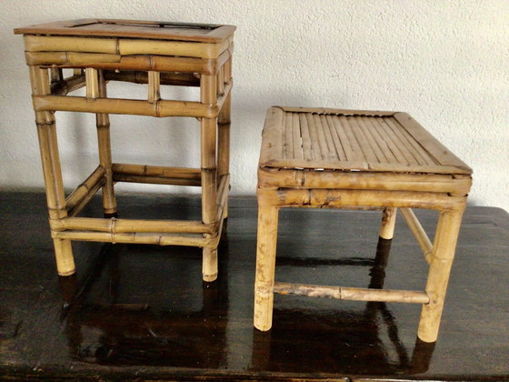 Image 1 of Set of 2 rattan side tables from the mid-20th century