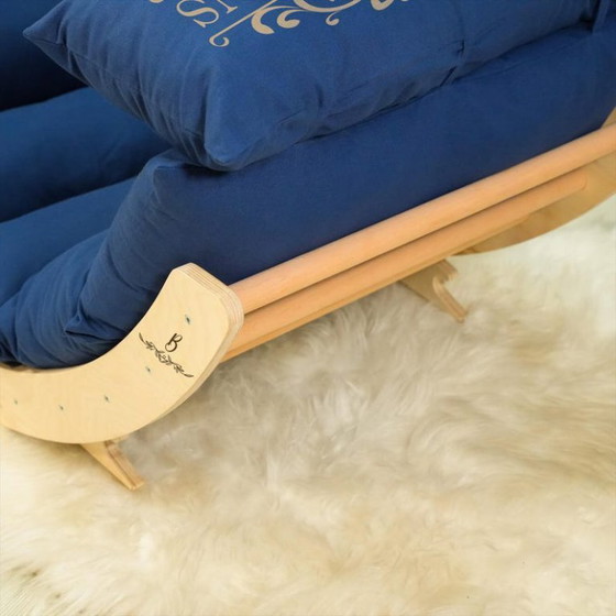 Image 1 of Chaise longue en bois : coussin de chaise longue d'extérieur à bascule pour la sieste au jardin, meubles de terrasse confortable