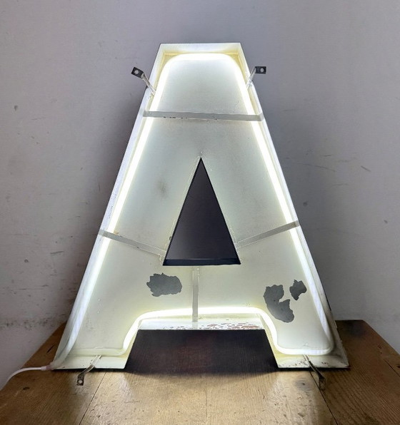 Image 1 of Large Illuminated Vintage Grey Iron Facade Letter A , 1970s